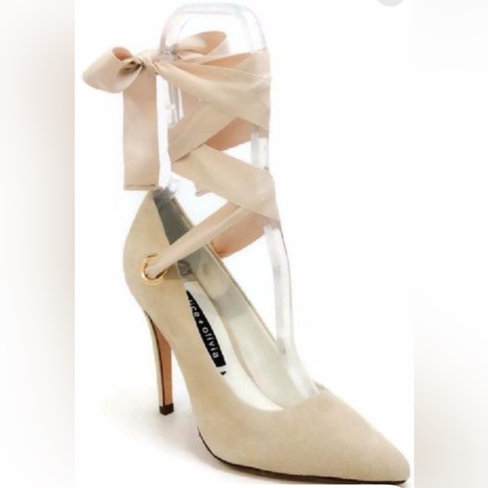 Alice + Olivia Dominique Suede Heel Pointed-Toe Ribbon Tie Size 9.5 NWOT - Picture 2 of 6